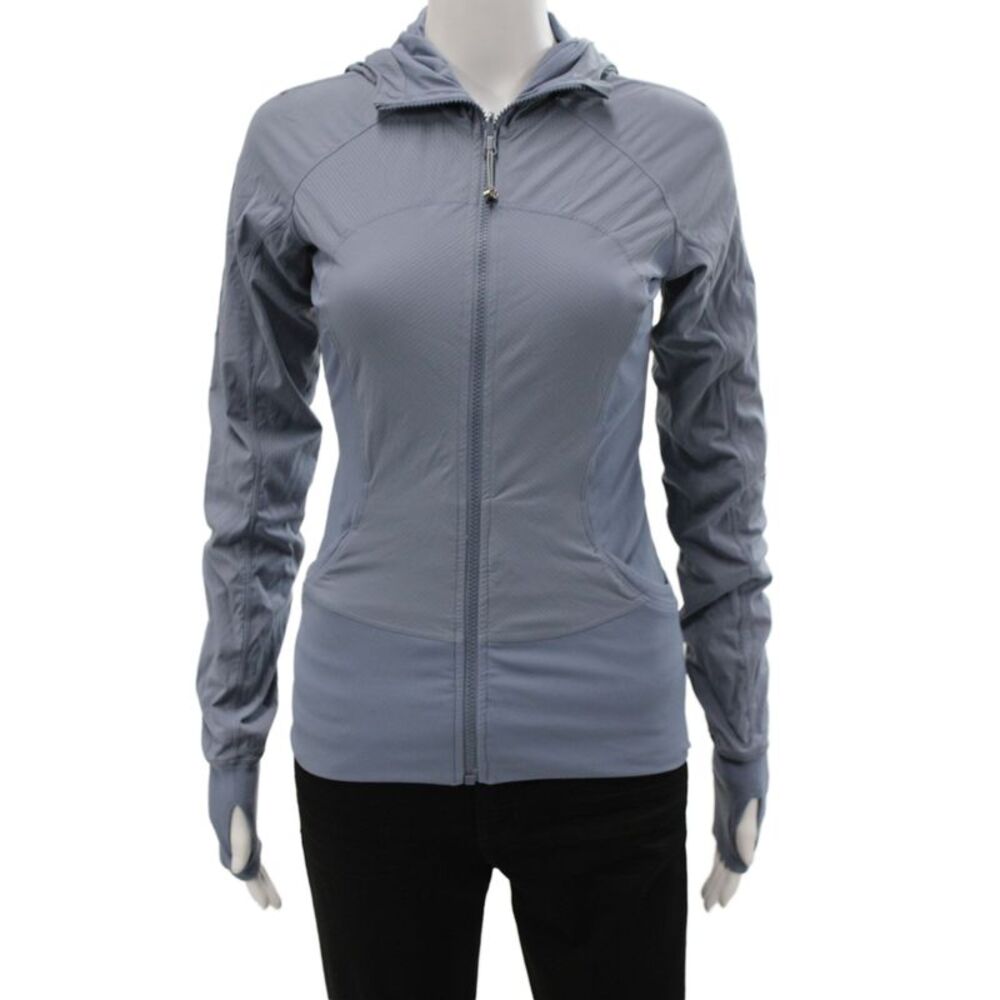 Lululemon Womens Striped Blue Nylon Windbreaker Zip Long Sleeve Size 4